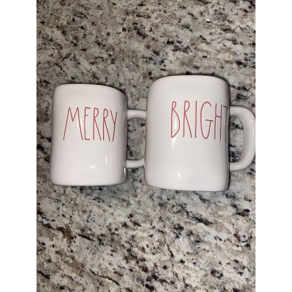 Rae Dunn Merry and Bright Mugs - Set of 2 Used For display ONLY
